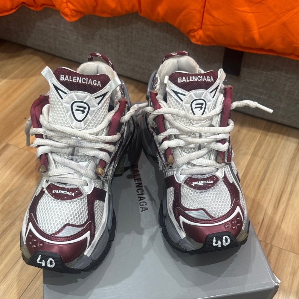 Balenciaga Burgundy and White Athletic Shoes